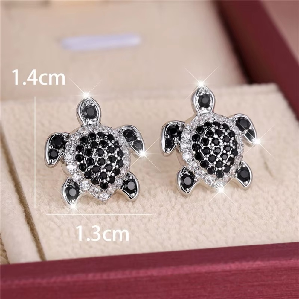 Gold plated Elegant Silver and Black Turtle Earrings for Women